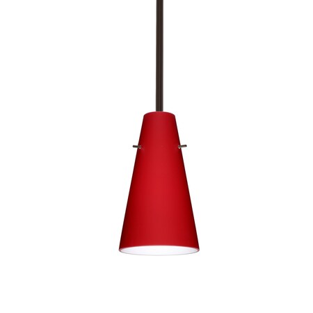 Besa Lighting Cierro Stem Pendant, Ruby Matte, Bronze Finish, 1x100W Incandescent 1TT-4124RM-BR